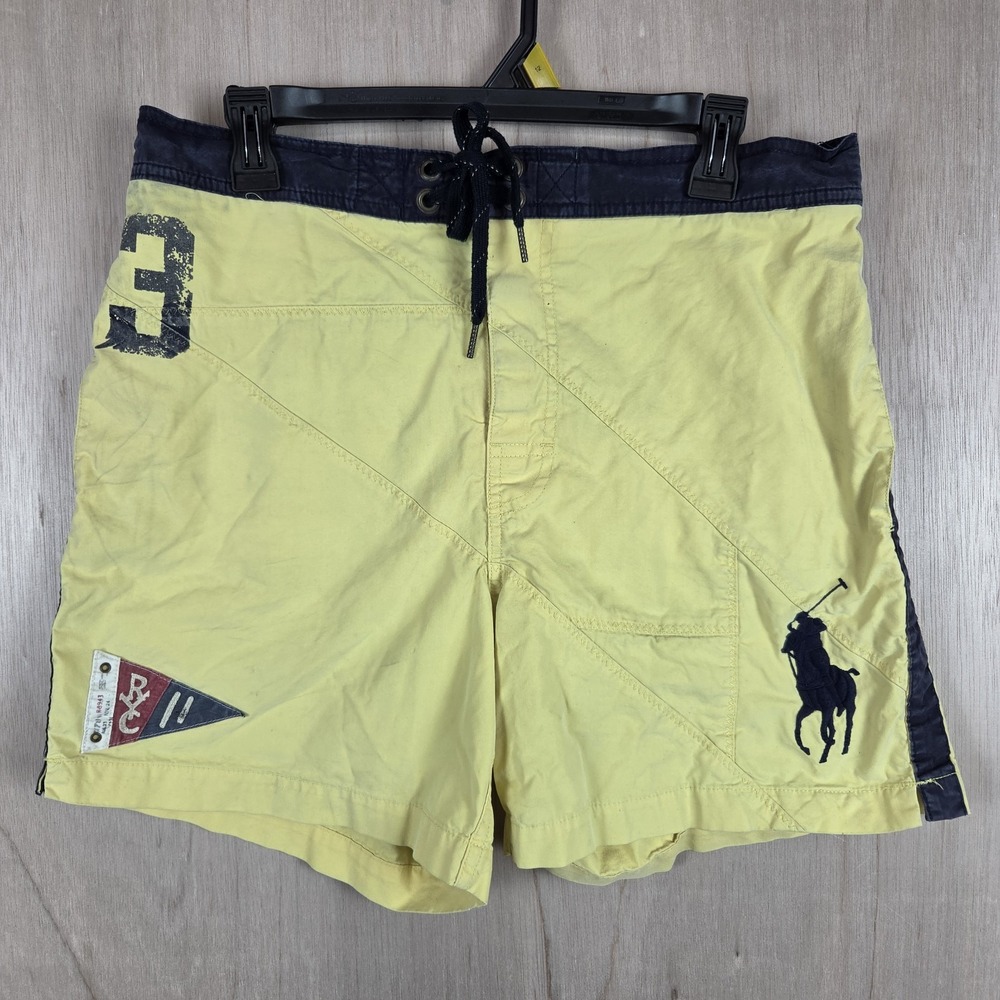 Polo Ralph Lauren Yellow Swim Trunks Mens Medium Big Pony Nautical Vintage Retro